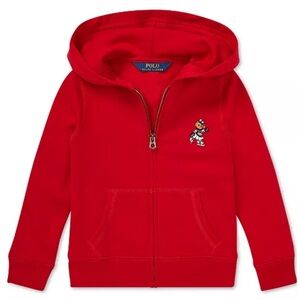 POLO RALPH LAUREN Girls Red Full Zip Ice Skating Bear Hoodie Sweatshirt